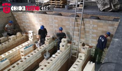 Огнеупорная кладка кольцевой печи обжига электродной продукции РИДГАММЕР закрытого типа
